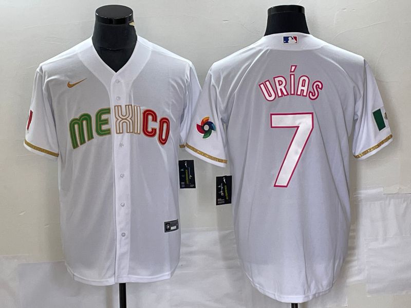 Men 2023 World Cub Mexico #7 Urias White Nike MLB Jersey style 15